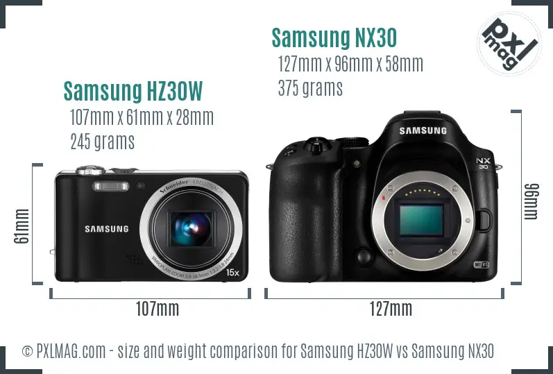 Samsung HZ30W vs Samsung NX30 size comparison