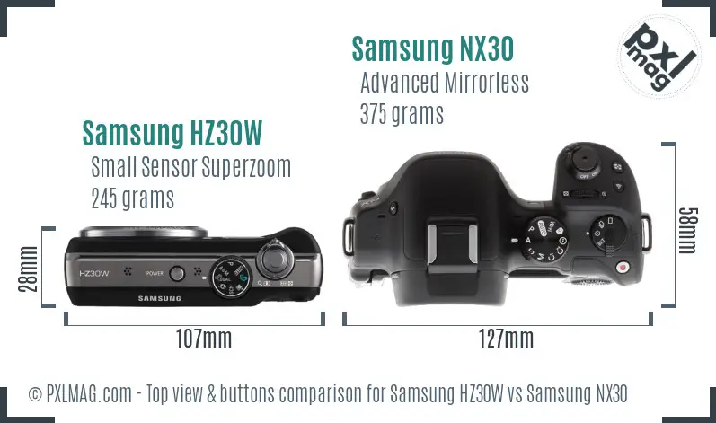 Samsung HZ30W vs Samsung NX30 top view buttons comparison