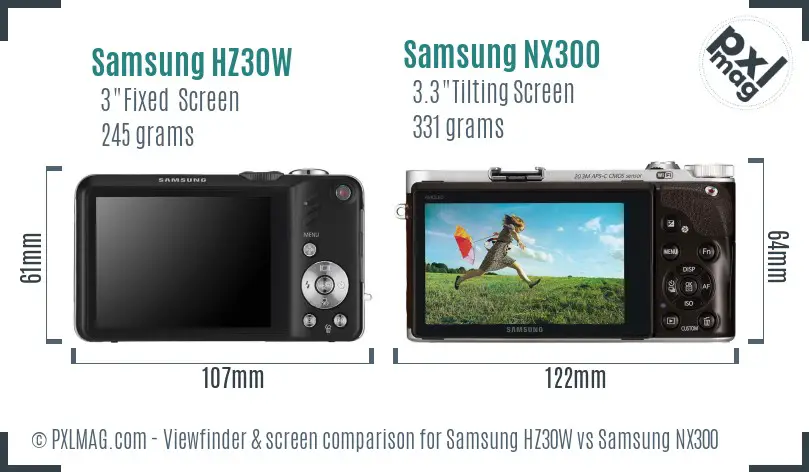 Samsung HZ30W vs Samsung NX300 Screen and Viewfinder comparison