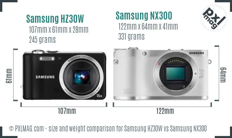 Samsung HZ30W vs Samsung NX300 size comparison