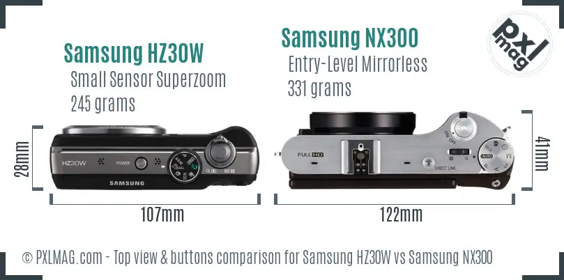 Samsung HZ30W vs Samsung NX300 top view buttons comparison
