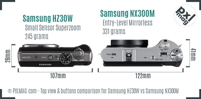 Samsung HZ30W vs Samsung NX300M top view buttons comparison