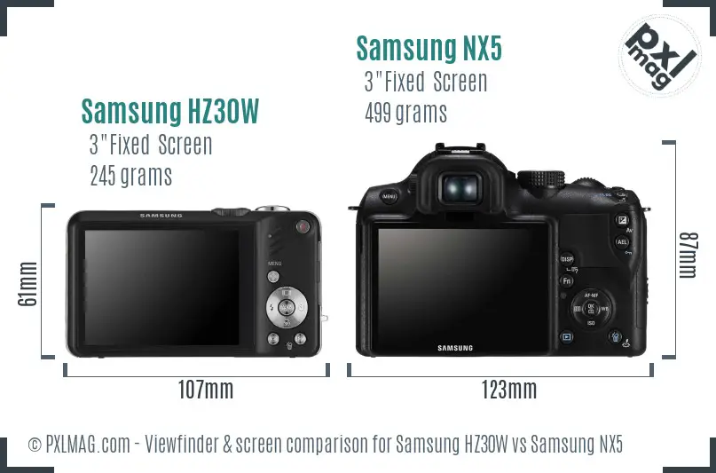 Samsung HZ30W vs Samsung NX5 Screen and Viewfinder comparison
