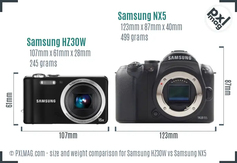 Samsung HZ30W vs Samsung NX5 size comparison