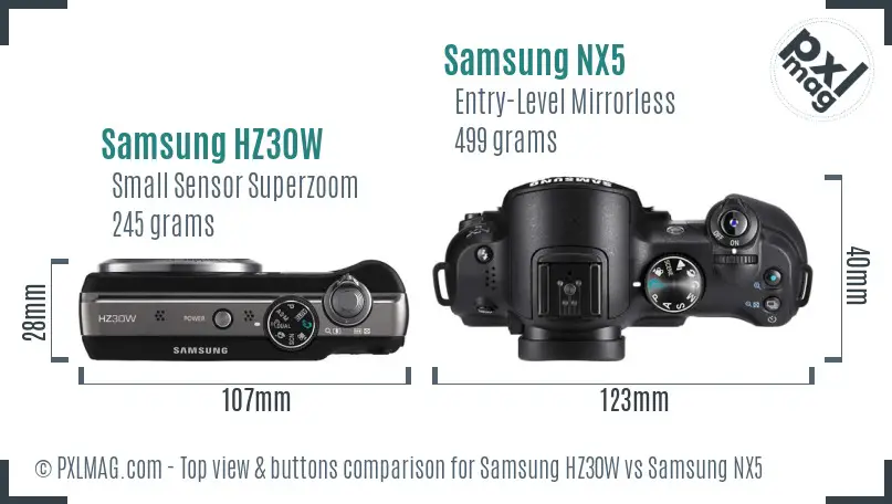 Samsung HZ30W vs Samsung NX5 top view buttons comparison
