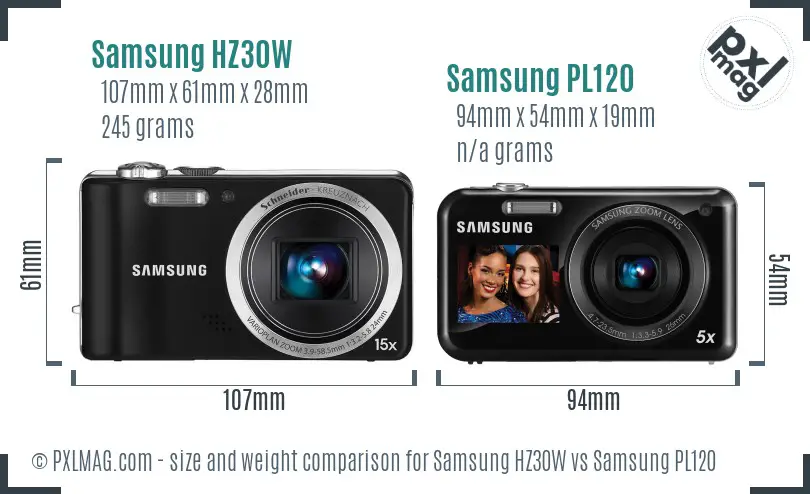 Samsung HZ30W vs Samsung PL120 size comparison Samsung HZ30W vs Samsung PL120 size comparison