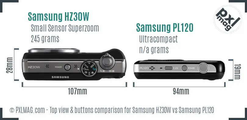 Samsung HZ30W vs Samsung PL120 top view buttons comparison Samsung HZ30W vs Samsung PL120 top view buttons comparison
