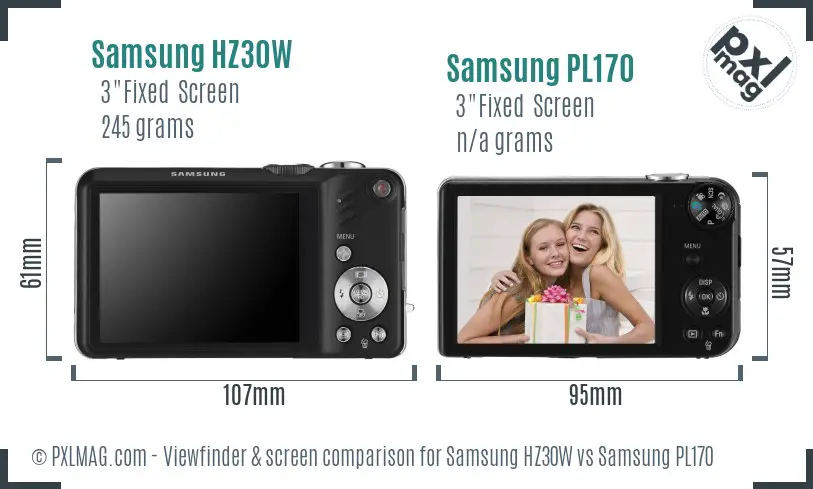 Samsung HZ30W vs Samsung PL170 Screen and Viewfinder comparison