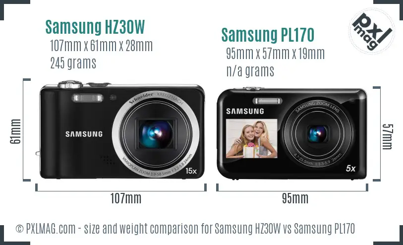 Samsung HZ30W vs Samsung PL170 size comparison