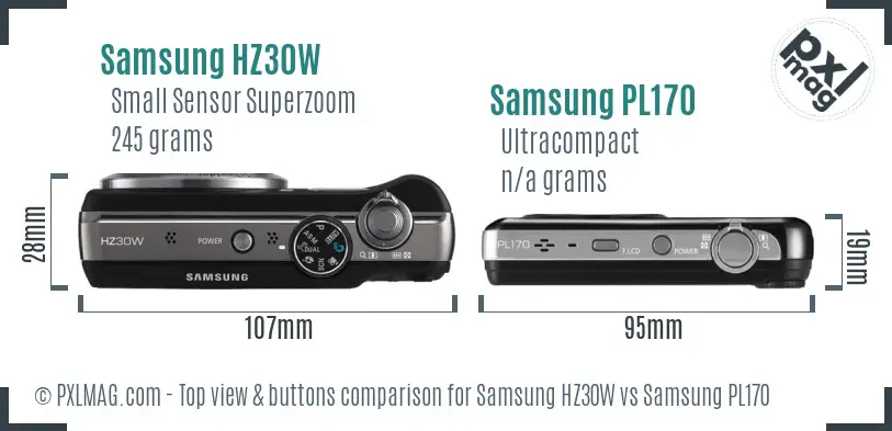 Samsung HZ30W vs Samsung PL170 top view buttons comparison