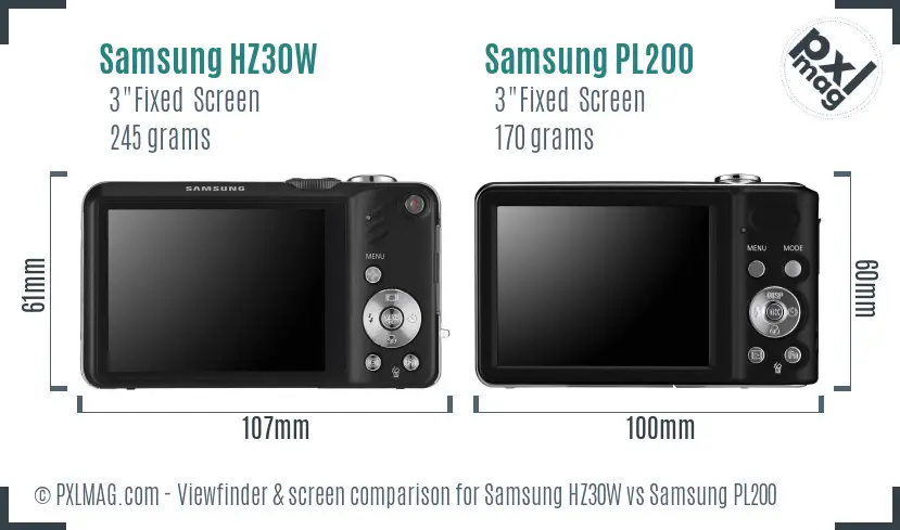 Samsung HZ30W vs Samsung PL200 Screen and Viewfinder comparison