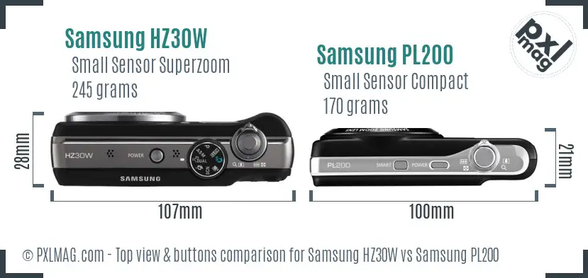 Samsung HZ30W vs Samsung PL200 top view buttons comparison