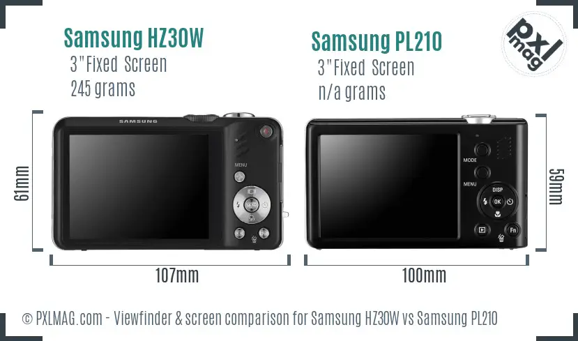 Samsung HZ30W vs Samsung PL210 Screen and Viewfinder comparison