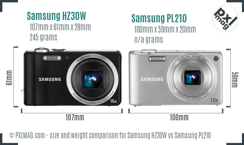 Samsung HZ30W vs Samsung PL210 size comparison