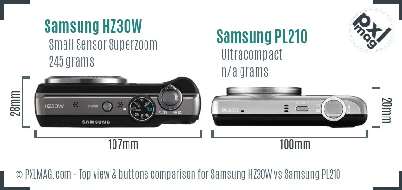 Samsung HZ30W vs Samsung PL210 top view buttons comparison