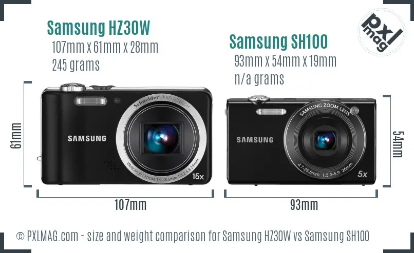 Samsung HZ30W vs Samsung SH100 size comparison