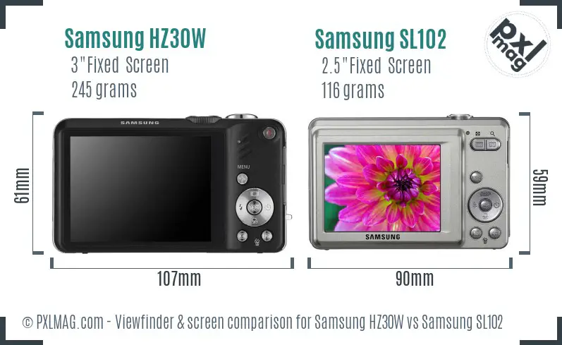 Samsung HZ30W vs Samsung SL102 Screen and Viewfinder comparison