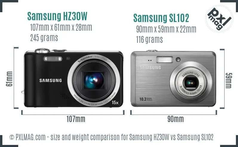 Samsung HZ30W vs Samsung SL102 size comparison