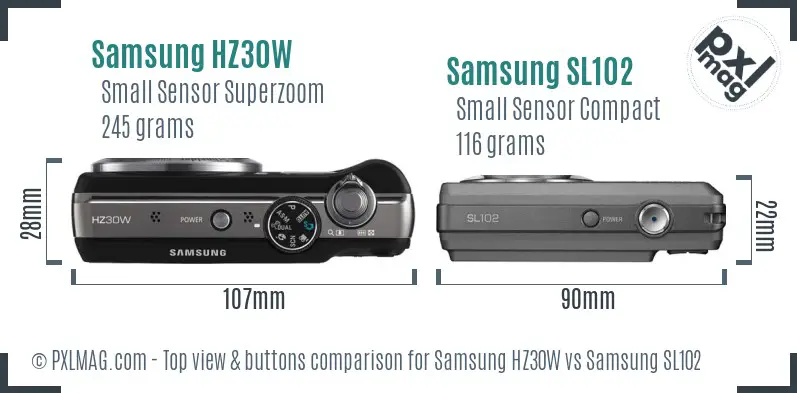 Samsung HZ30W vs Samsung SL102 top view buttons comparison