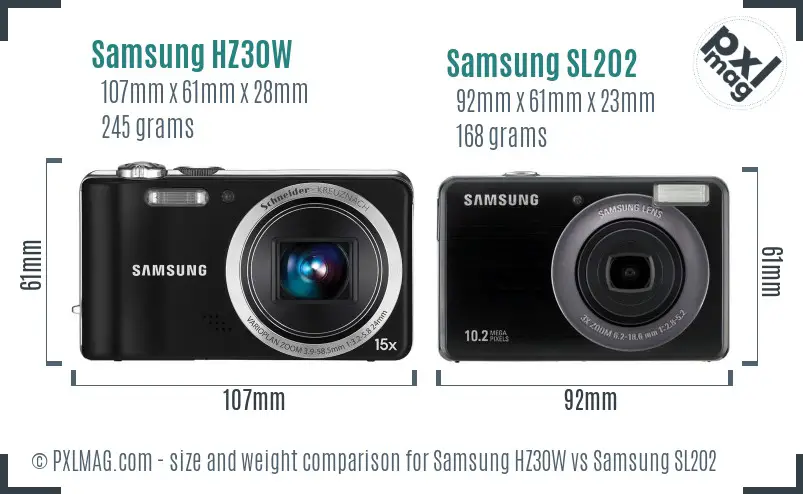 Samsung HZ30W vs Samsung SL202 size comparison