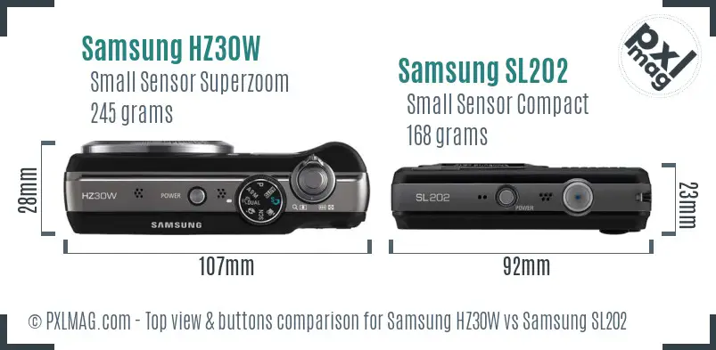 Samsung HZ30W vs Samsung SL202 top view buttons comparison
