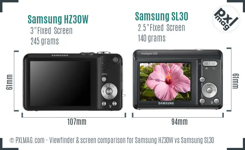 Samsung HZ30W vs Samsung SL30 Screen and Viewfinder comparison