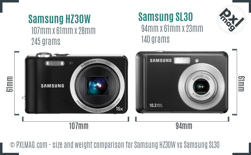 Samsung HZ30W vs Samsung SL30 size comparison