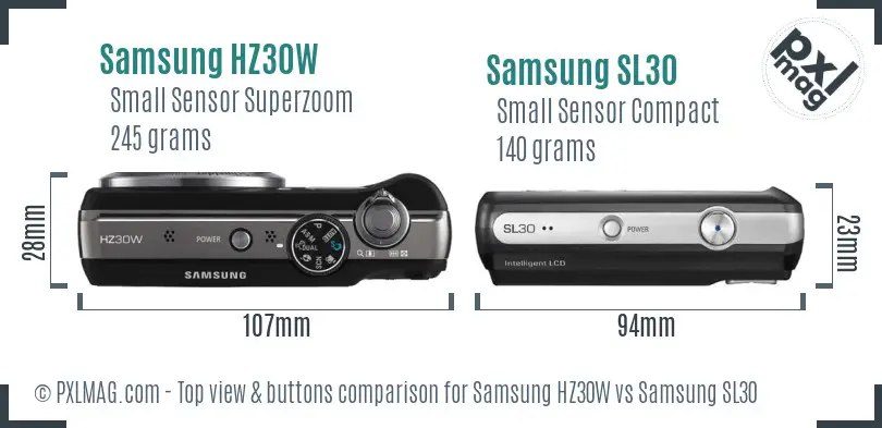 Samsung HZ30W vs Samsung SL30 top view buttons comparison