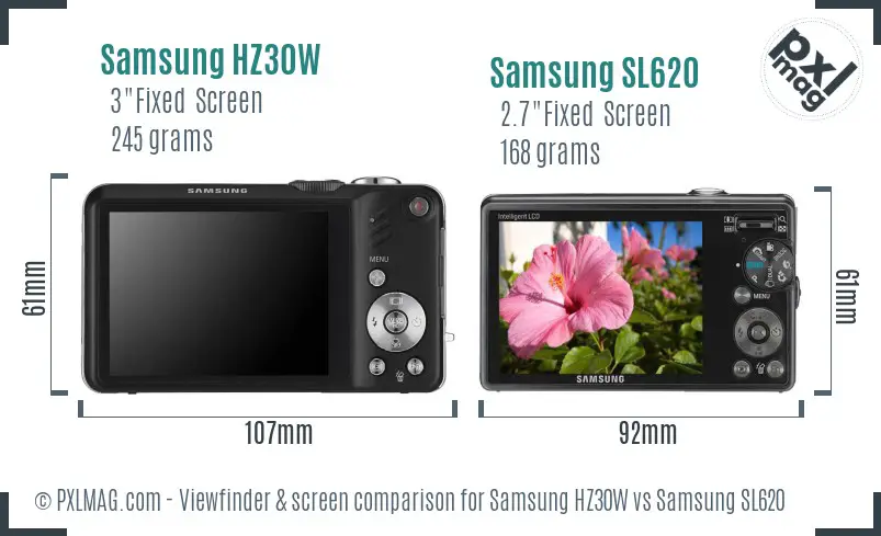 Samsung HZ30W vs Samsung SL620 Screen and Viewfinder comparison