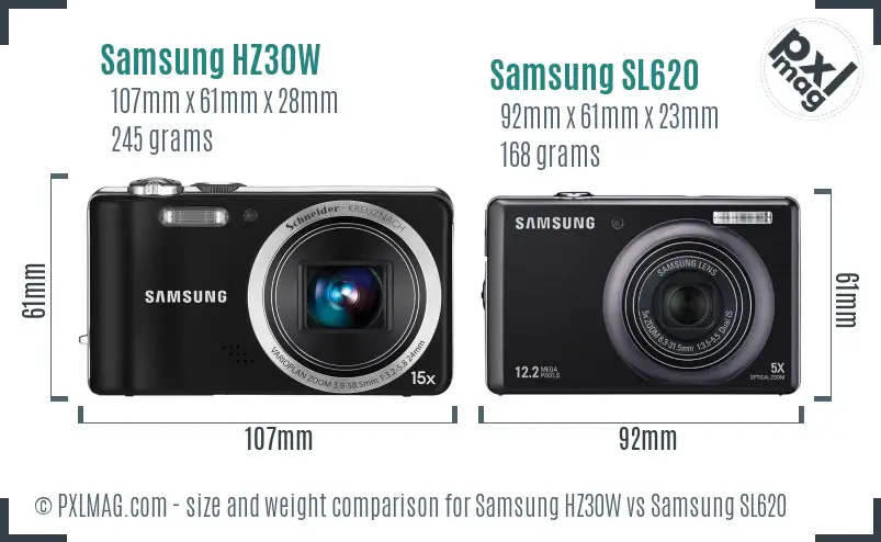 Samsung HZ30W vs Samsung SL620 size comparison