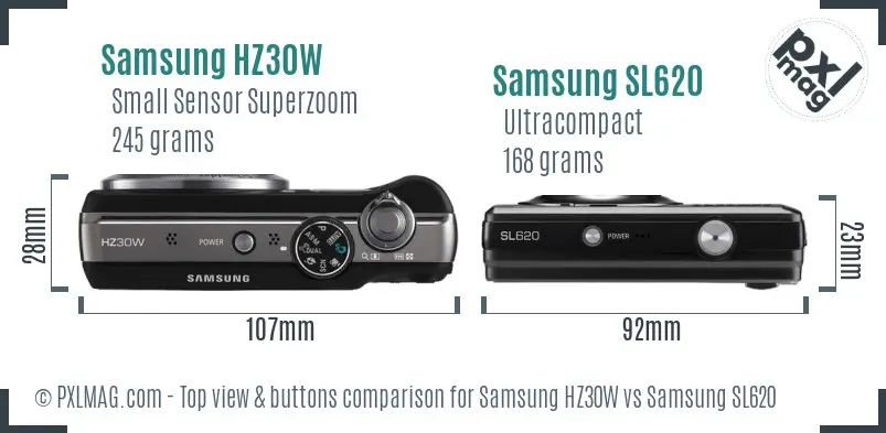 Samsung HZ30W vs Samsung SL620 top view buttons comparison