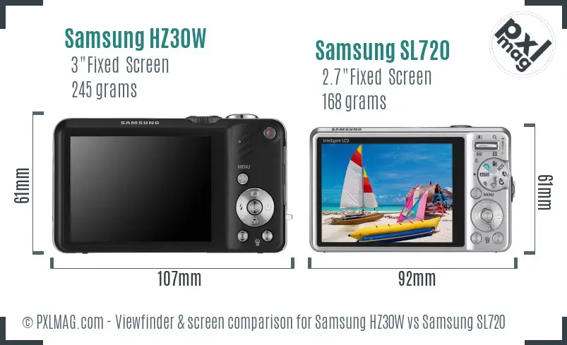 Samsung HZ30W vs Samsung SL720 Screen and Viewfinder comparison