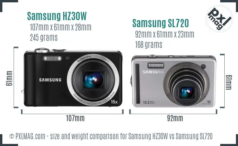 Samsung HZ30W vs Samsung SL720 size comparison