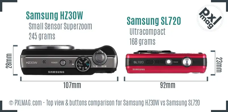 Samsung HZ30W vs Samsung SL720 top view buttons comparison