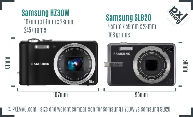 Samsung HZ30W vs Samsung SL820 size comparison