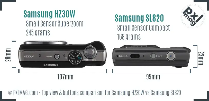 Samsung HZ30W vs Samsung SL820 top view buttons comparison