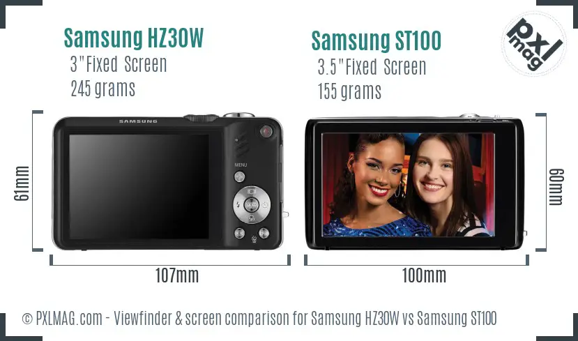 Samsung HZ30W vs Samsung ST100 Screen and Viewfinder comparison