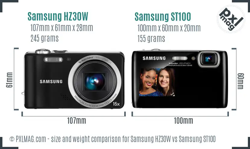 Samsung HZ30W vs Samsung ST100 size comparison