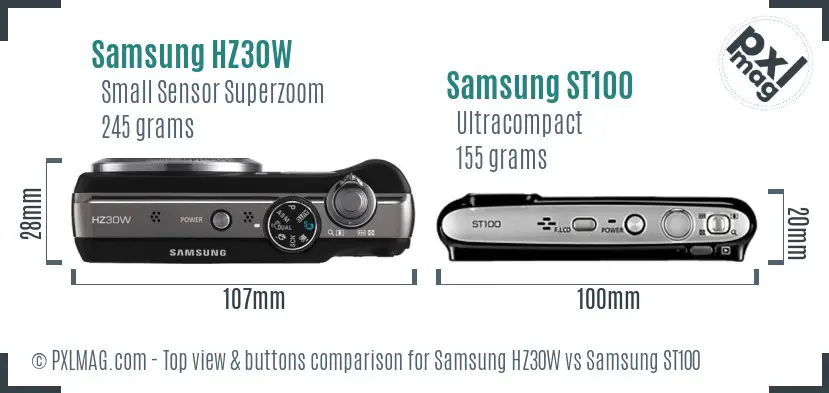 Samsung HZ30W vs Samsung ST100 top view buttons comparison