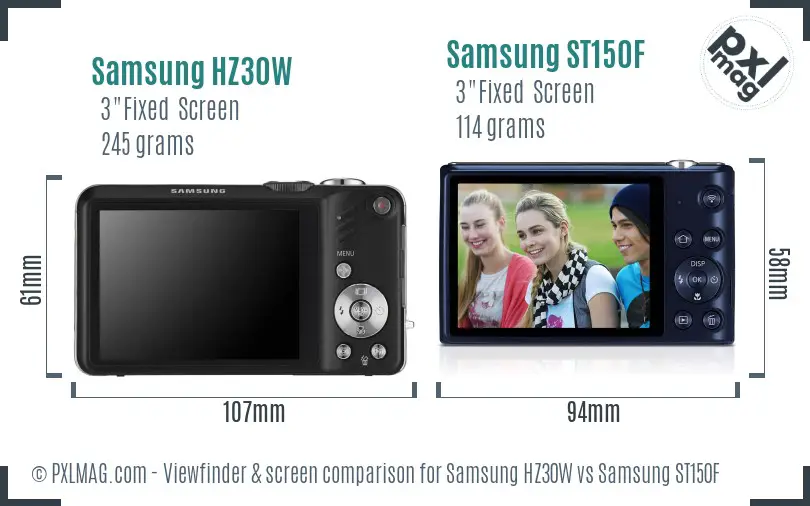 Samsung HZ30W vs Samsung ST150F Screen and Viewfinder comparison