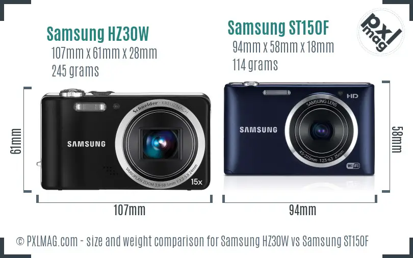 Samsung HZ30W vs Samsung ST150F size comparison