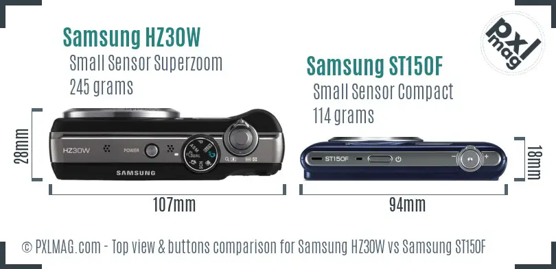 Samsung HZ30W vs Samsung ST150F top view buttons comparison