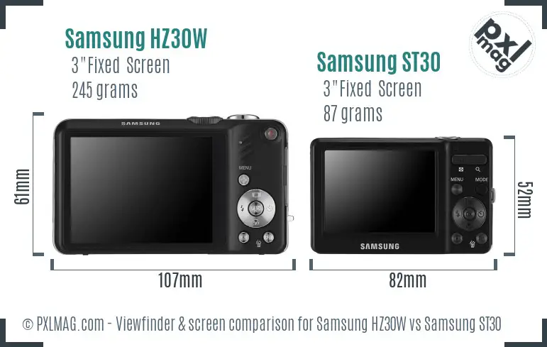 Samsung HZ30W vs Samsung ST30 Screen and Viewfinder comparison