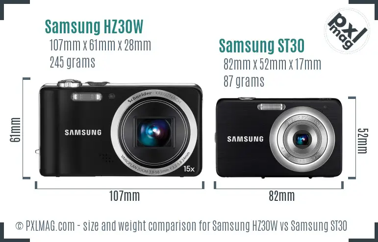 Samsung HZ30W vs Samsung ST30 size comparison