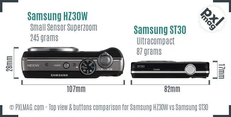 Samsung HZ30W vs Samsung ST30 top view buttons comparison