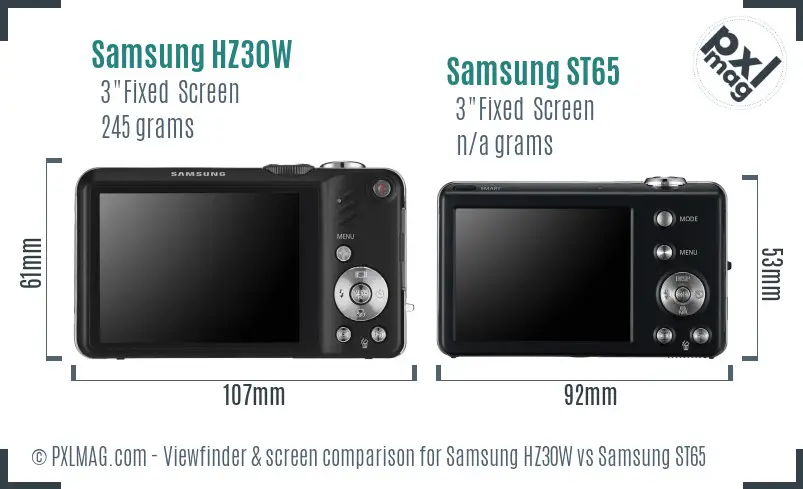 Samsung HZ30W vs Samsung ST65 Screen and Viewfinder comparison