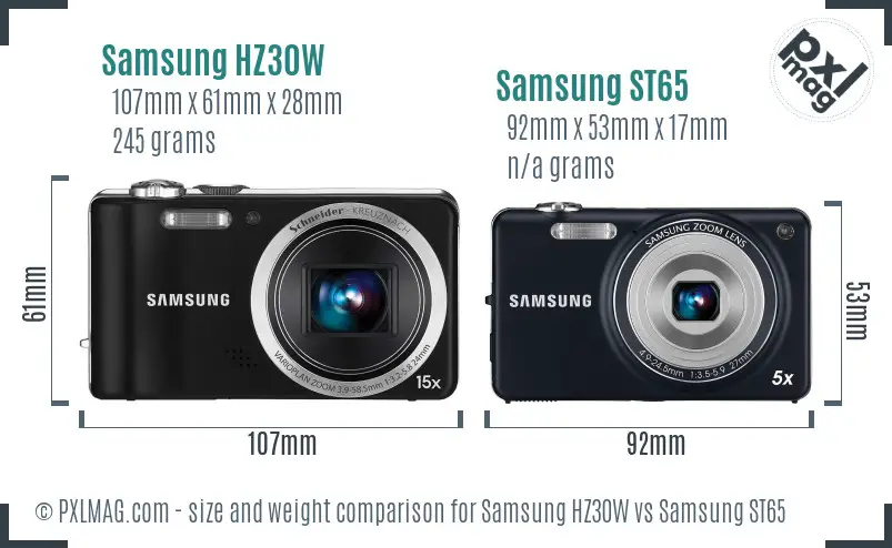 Samsung HZ30W vs Samsung ST65 size comparison