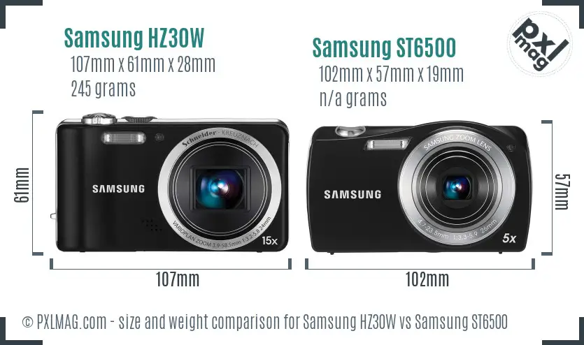 Samsung HZ30W vs Samsung ST6500 size comparison