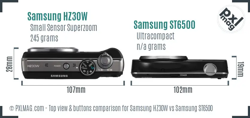 Samsung HZ30W vs Samsung ST6500 top view buttons comparison
