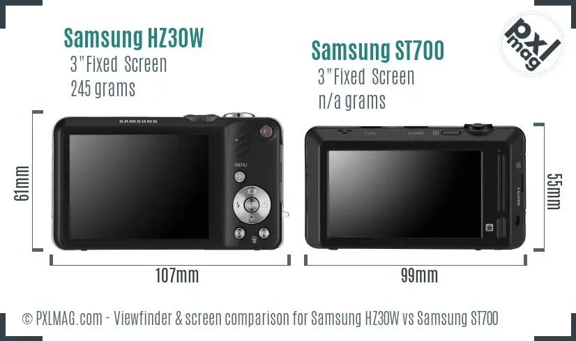Samsung HZ30W vs Samsung ST700 Screen and Viewfinder comparison